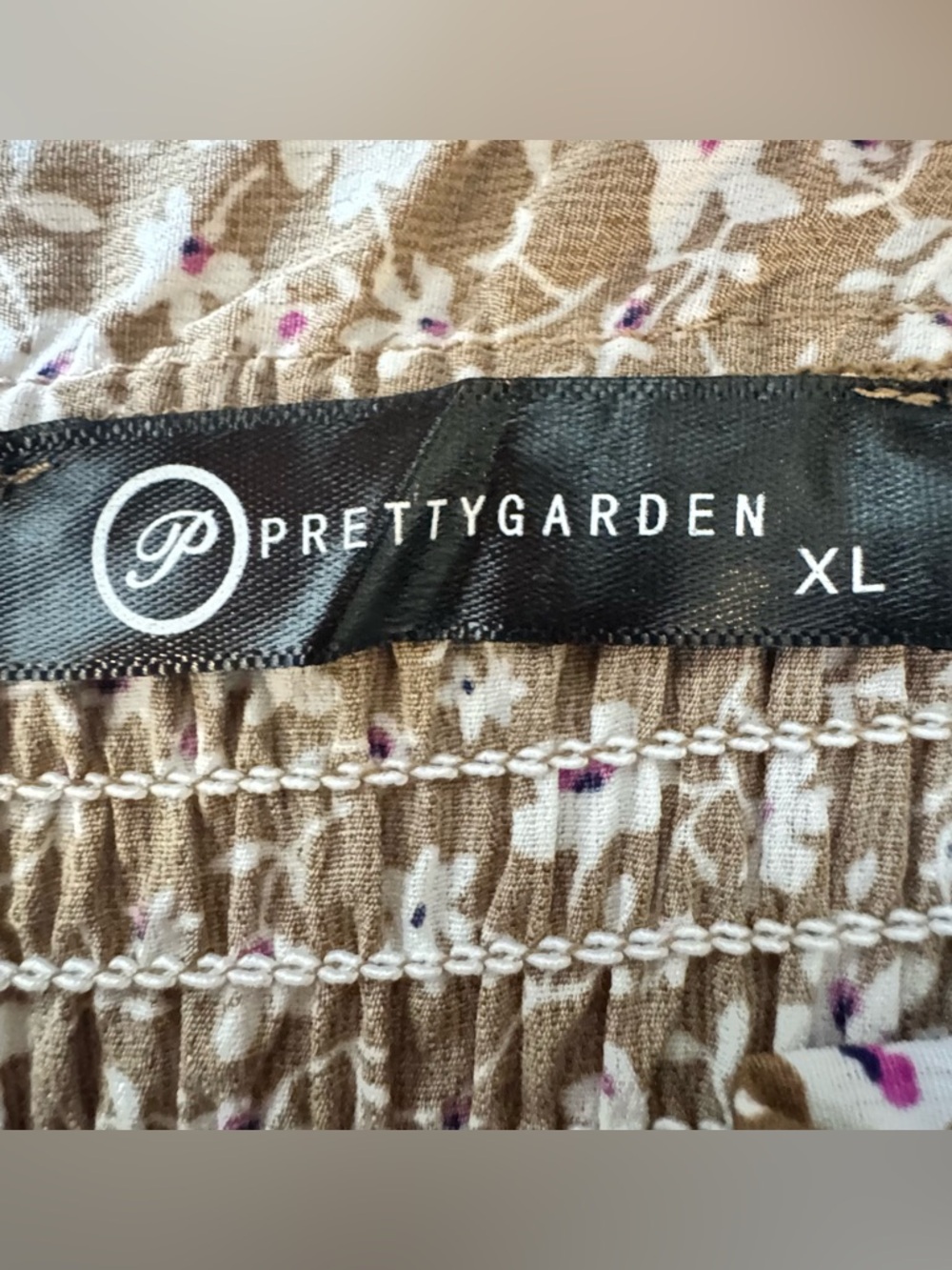 Prettygarden Smocked Floral Midi Dress XL Puff Sleeve Cottagecore Brown - Picture 5 of 12